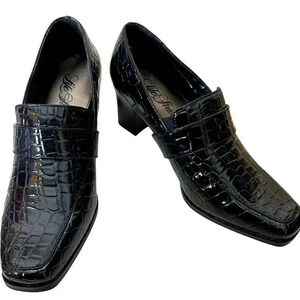 Brand new Life Stride suspend too black leather snake pattern loafer heels 8.5